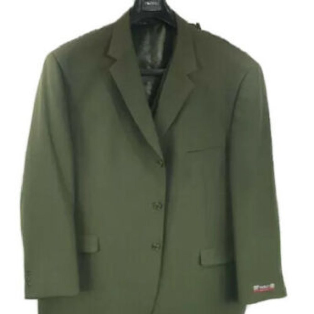 Pacelli Men's Green Suit 3 Piece Single Breasted Jacket Pleated Front Size 60L